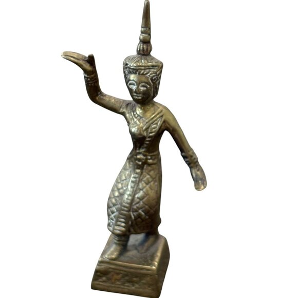 Handcrafted Brass Thai Dancer Statue - Small Decorative Figurine - Picture 1 of 6